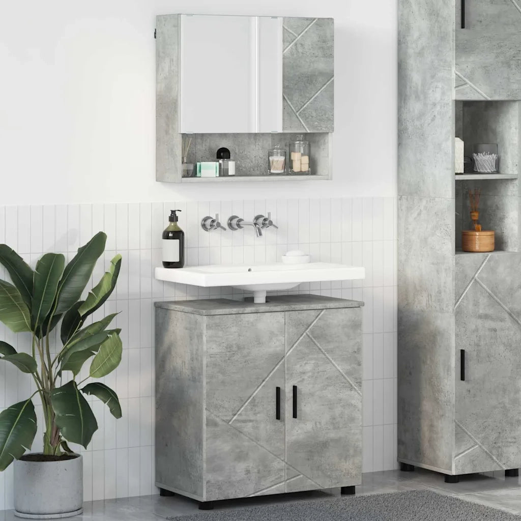 Set di mobili per il bagno con porta 2 pcs Grigio cemento