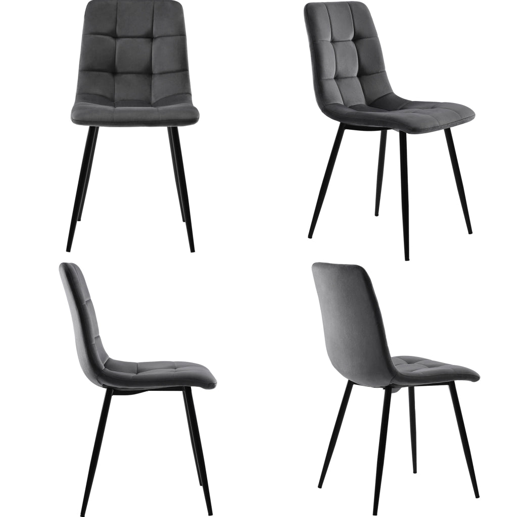 Set tavolo da pranzo 120x70 cm; 4 sedie; stile moderno; MDF e velluto; grigio