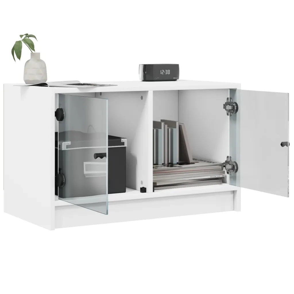 Mobile Porta TV con Ante-Mobile per TV-Credenza TV in Vetro Bianco 68x37x42 cm