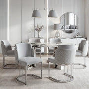 SEDIA Imbottita in Chenille Grigio e Argento Set da 6 pezzi 61,5x53,5x86 cm