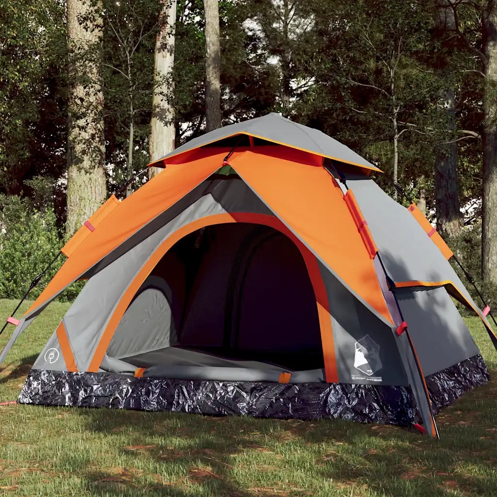 Tenda a Cupola 4 Persone-Tenda da campeggio Grigio e Arancione a Rilascio Rapido 783126