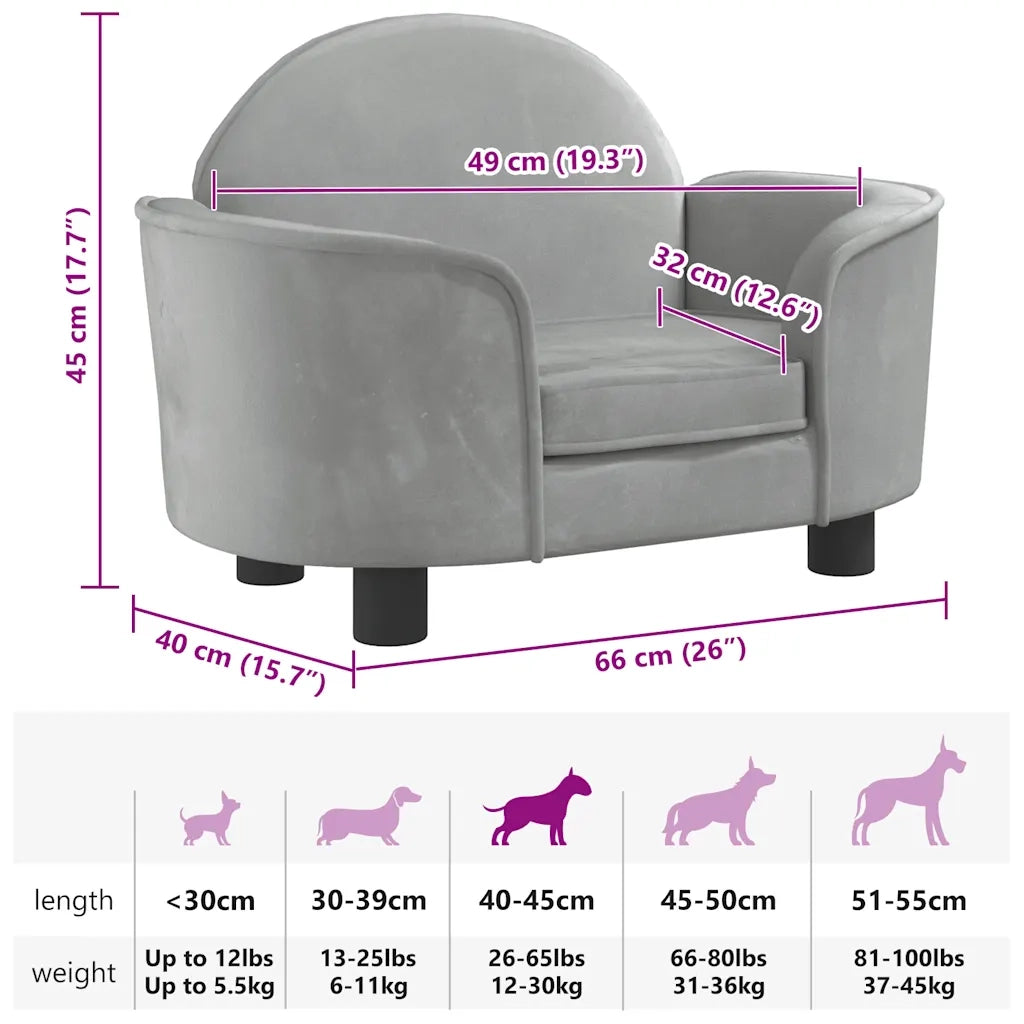Lettino per Cani Grigio Chiaro 66x40x45 cm in Velluto CFW5326912