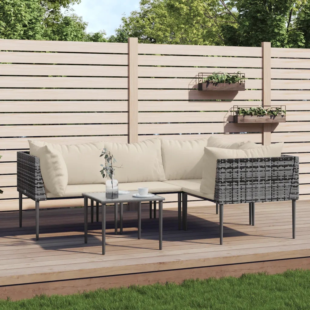 Set Divani da Giardino 5 pz | Set Salotto da Giardino con Cuscini in Polyrattan Grigio