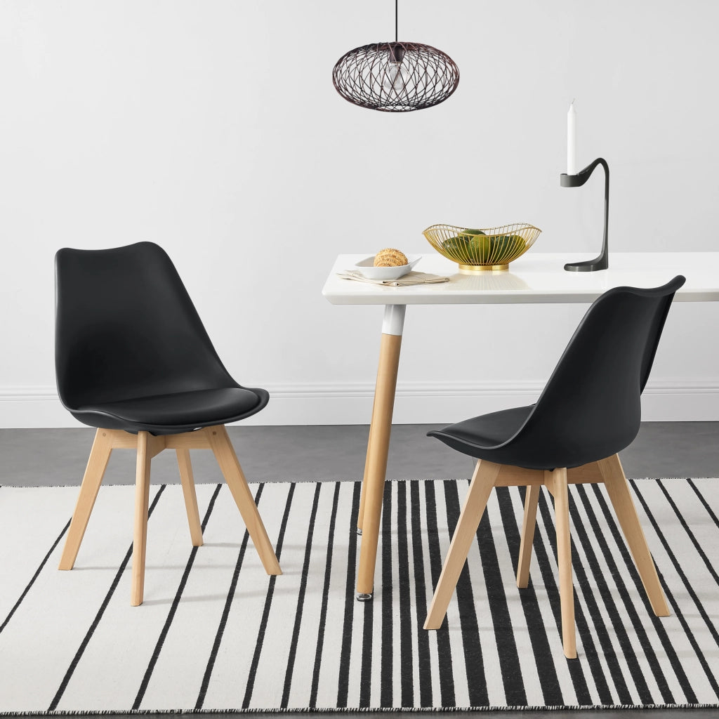 Set Fläten di 4 Sedie da Sala con Seduta Imbottita Rivestimento in Similpelle Nero [en.casa]