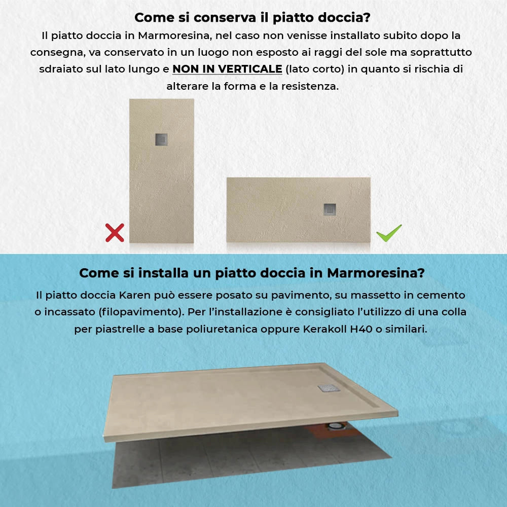 Piatto doccia in resina 80x170 rettangolare Karen pietra tortora
