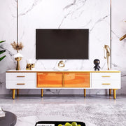 Mobile TV con LED ¨C Xylo ¨C Marmo, Cassetti, Ante in Vetro Marrone, 170x37x47,5 cm