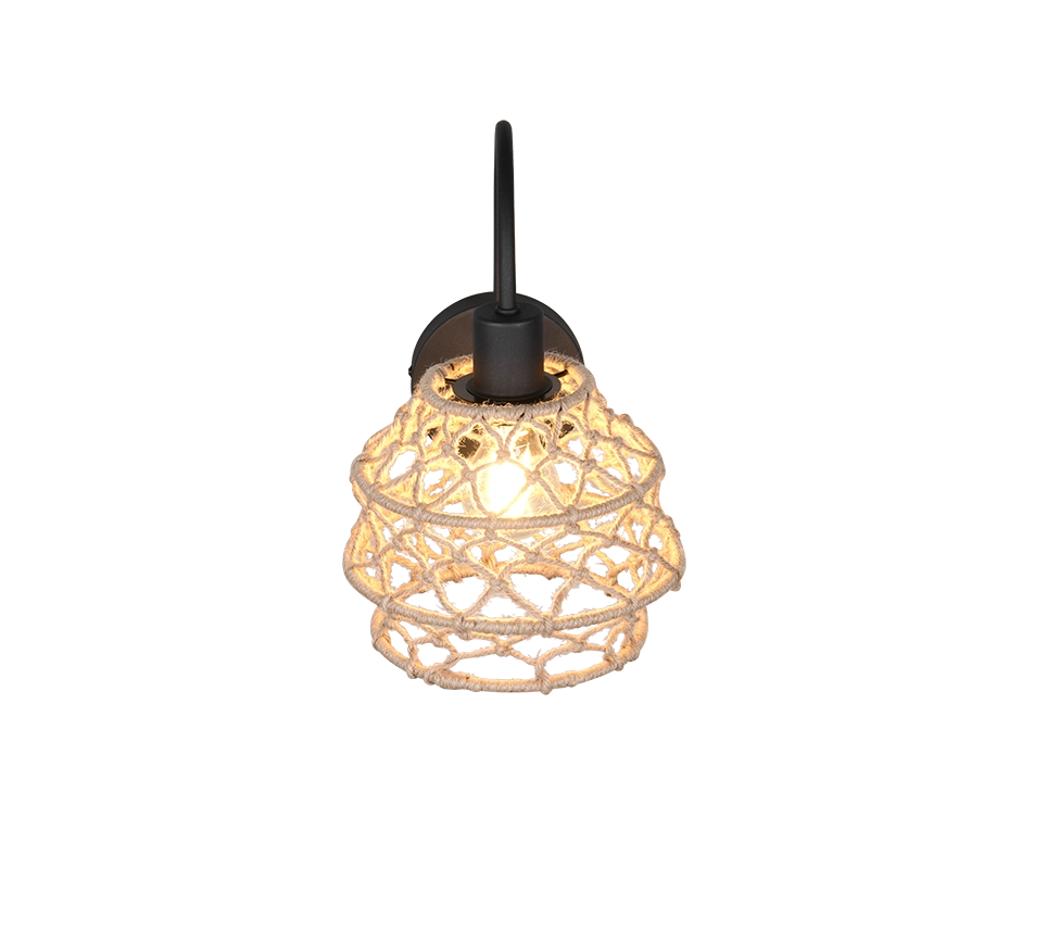 Applique, canapa e metallo, naturale e nero, H 32 cm, Hive