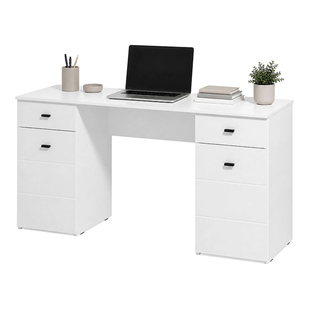 Ziro, Scrivania 2 Cassetti, 140x50x77h cm Bianco Opaco