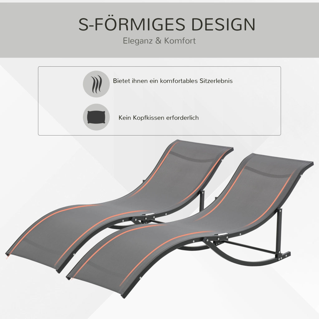 Set lounge da giardino a 2 posti pieghevole in alluminio e texteline dark grey