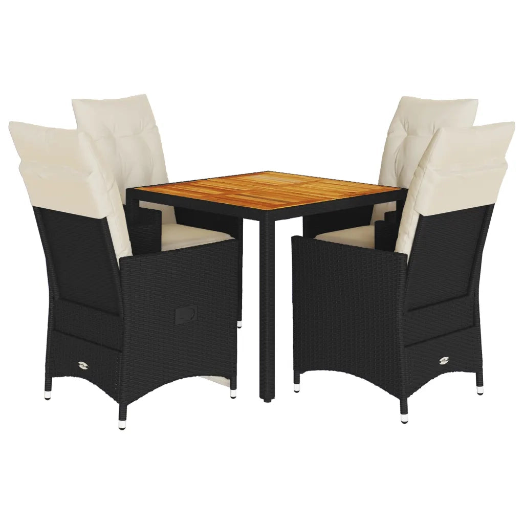 Set da Pranzo da Giardino 5 pz Nero con Cuscini in Polyrattan 3276681