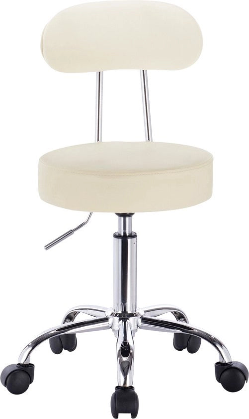 Sedia Ergonomica con Schienale Regolabile in Altezza e su Ruote - Sedia di Ufficio, Sedia con Pedane, Sedia di Lavoro - Pelle e Acciaio - Crème