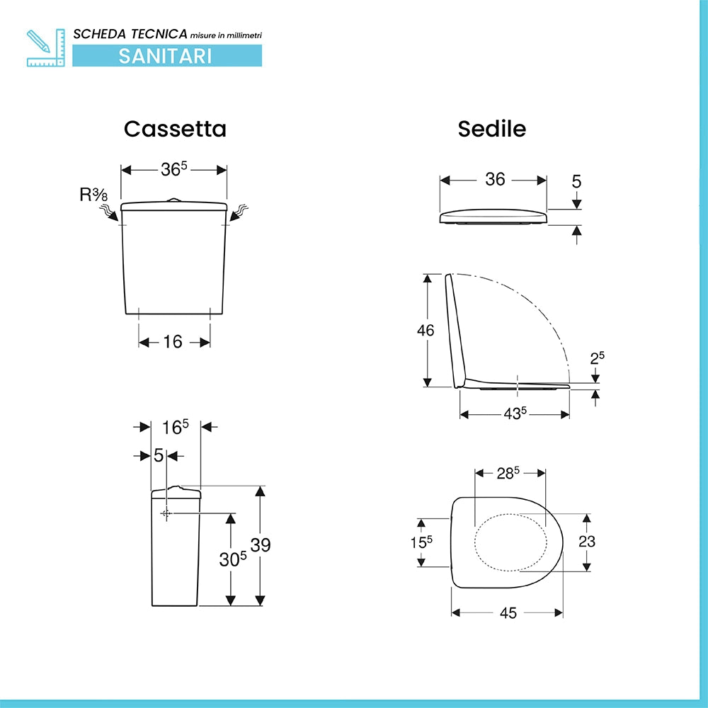 Vaso monoblocco con scarico a terra e copriwc Selnova Geberit