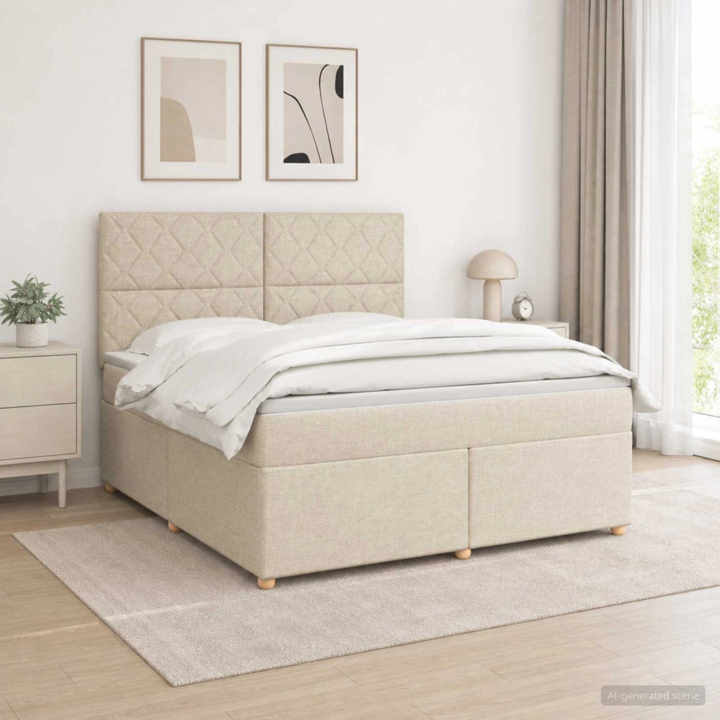 Letto box spring con materasso Crema 180 x 200 cm Tessuto 3455418