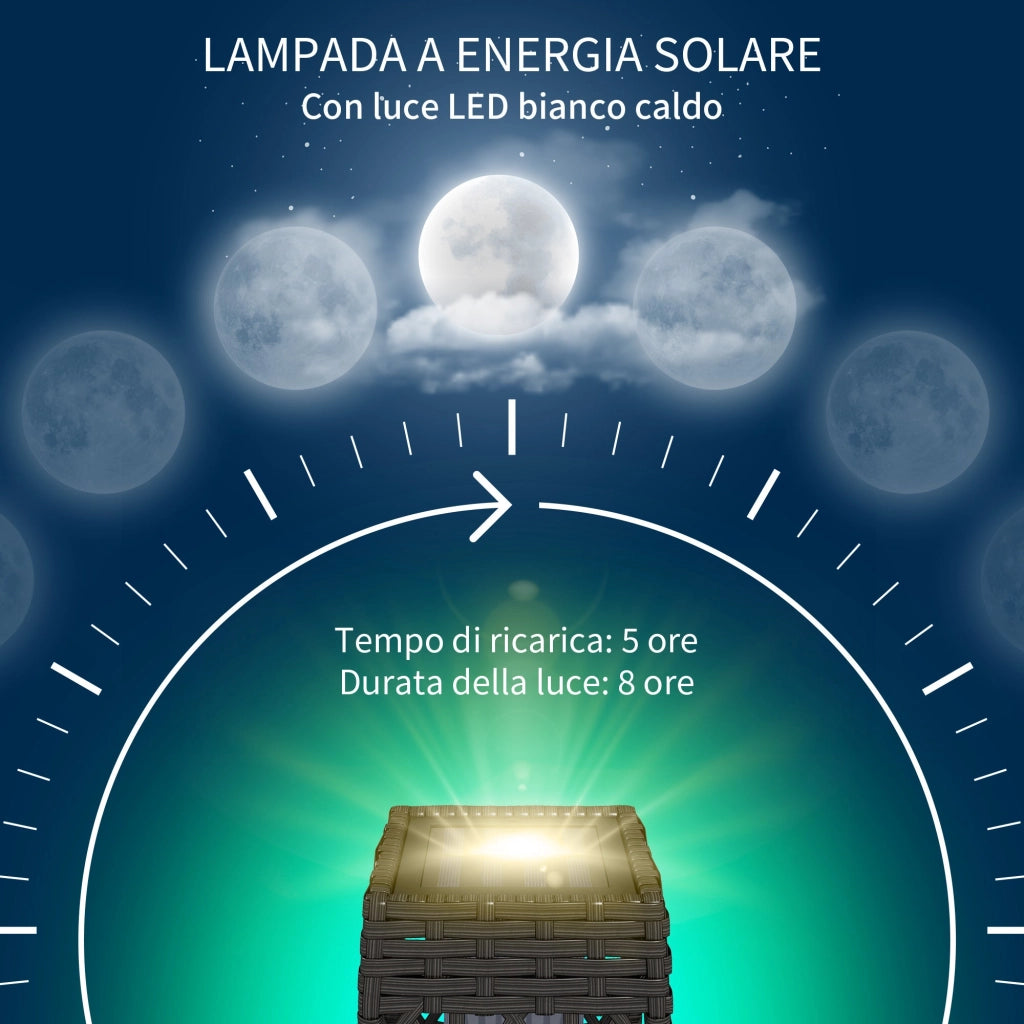 Lampada Solare da Giardino 20x20x68 cm con Illuminazione LED in Acciaio e Rattan PE Grigio