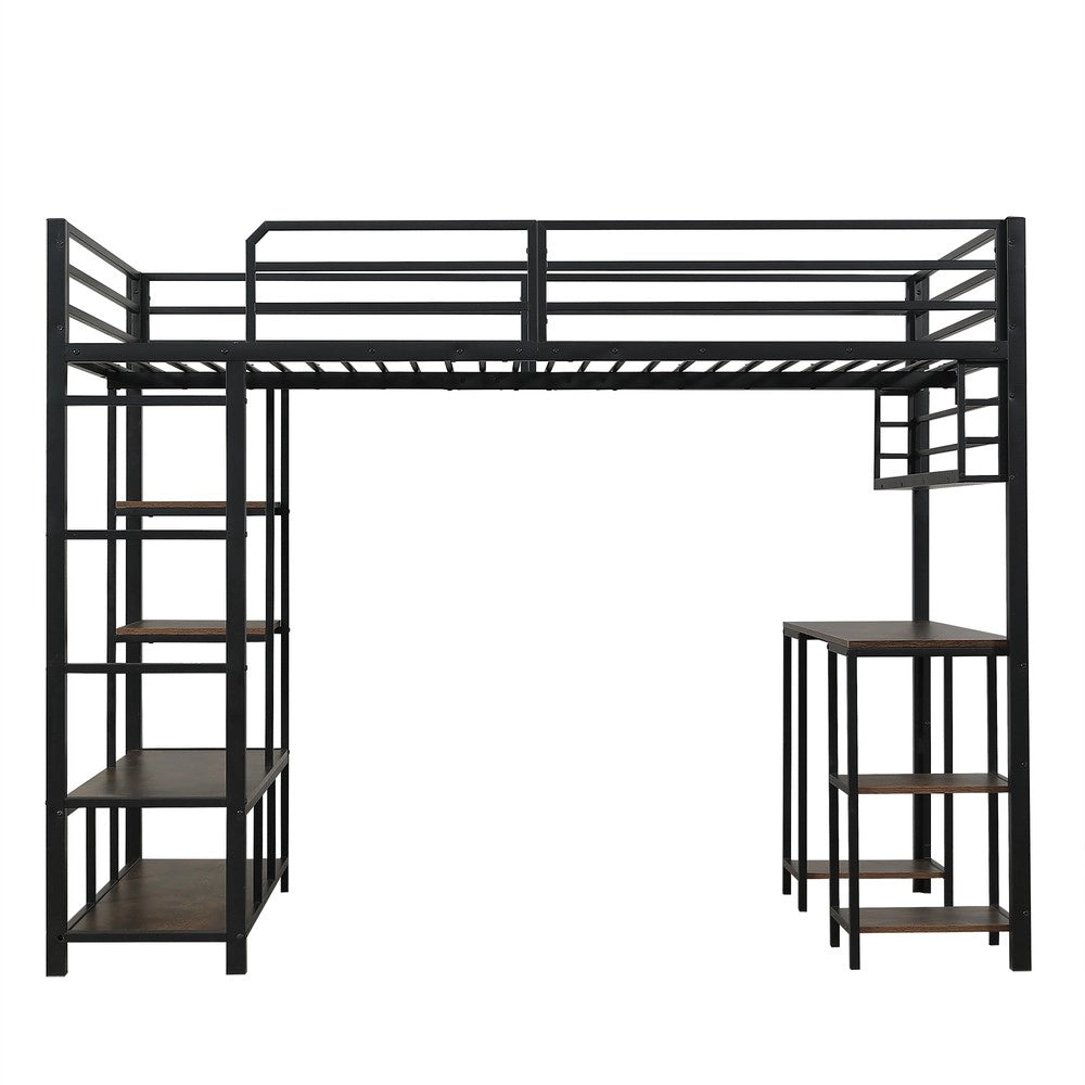 Letto a Soppalco con Scrivania ¨C MINIMAL ¨C Metallo e Legno, Nero, 120x200