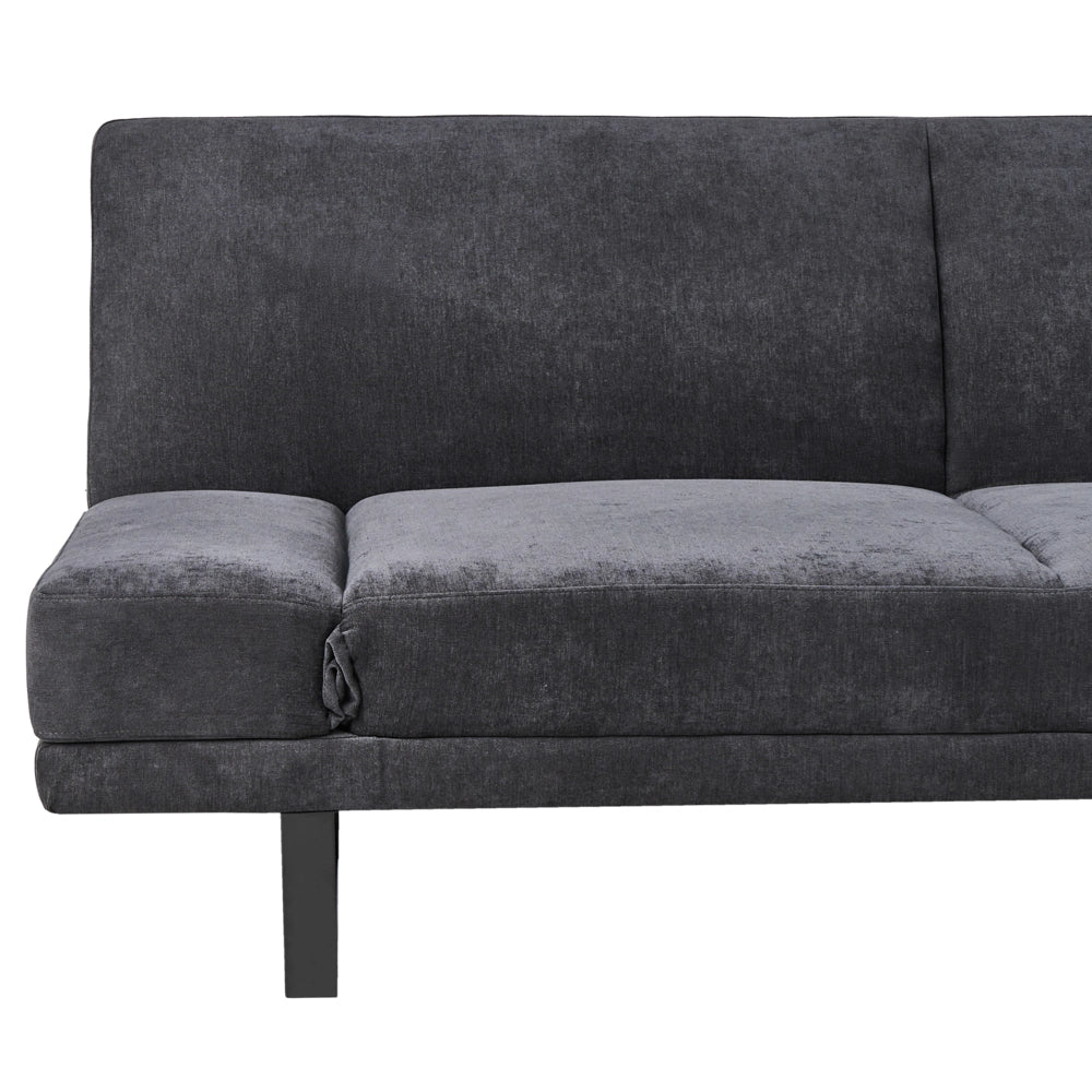 Divano Letto in Tessuto nero ciniglia con schienale reclinabile e struttura in legno stile moderno