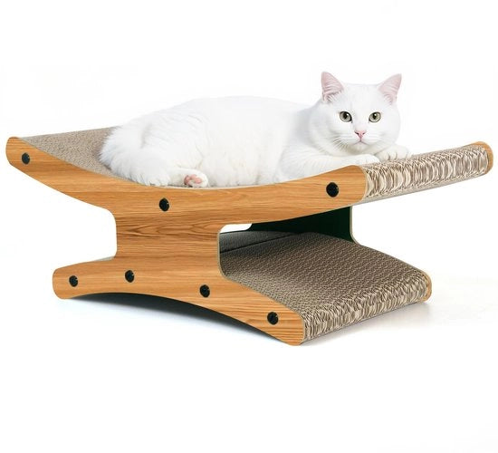 Piastra di arrampicata per gatti con gattoletto - Piastra di arrampicata XL a doppia faccia per gatti da appartamento 56x26x20cm - Piastra di arrampicata robusta con posto per riposo, gioco e riposo con pallone da gioco