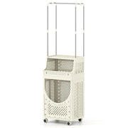 Carrello portabiancheria pieghevole a 3 ripiani con 8 ganci e comodo spazio per biancheria e detersivi beige PP 20_0017061