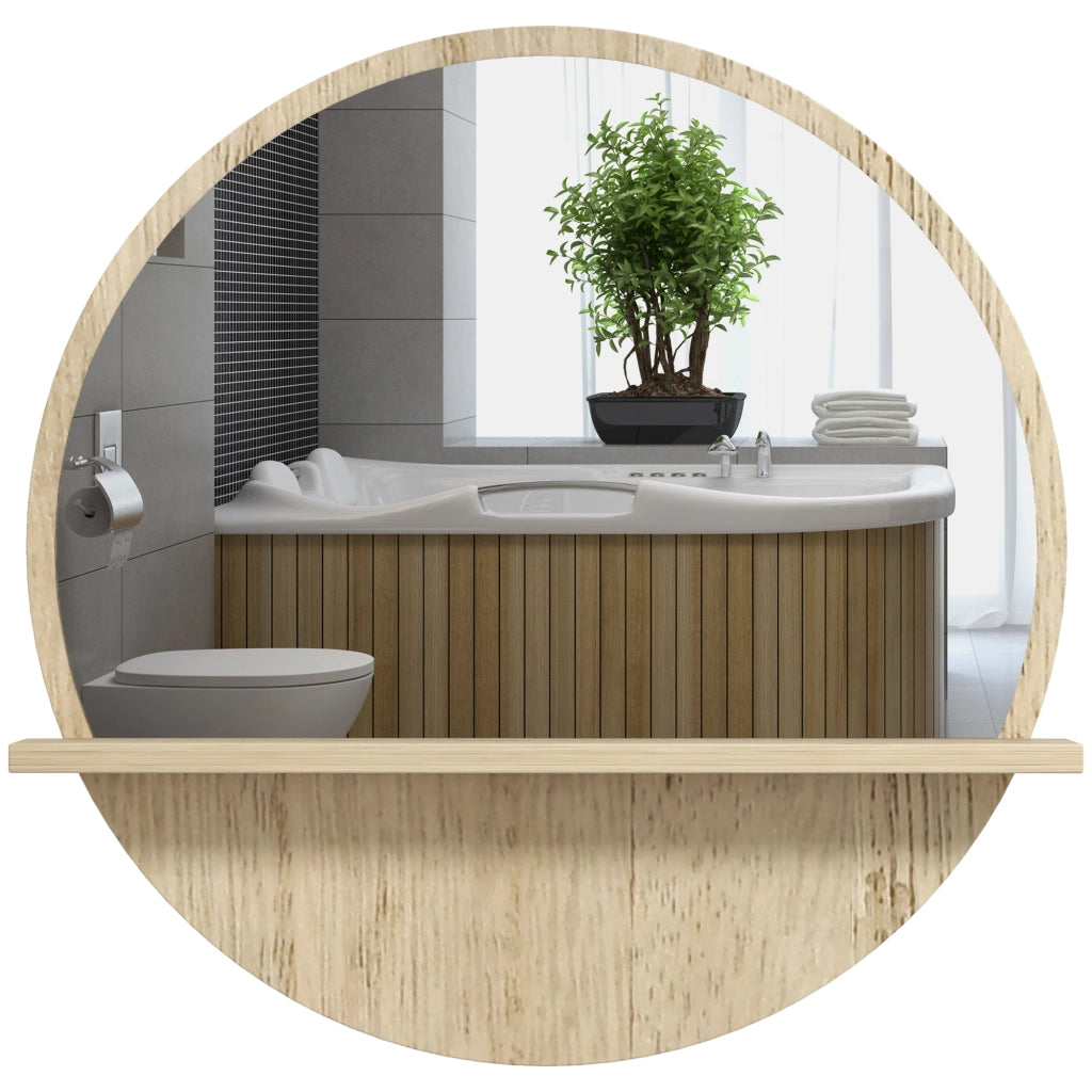 Specchio da bagno rotondo con ripiano ¨C zephmum ¨C 45x10 cm multistrato