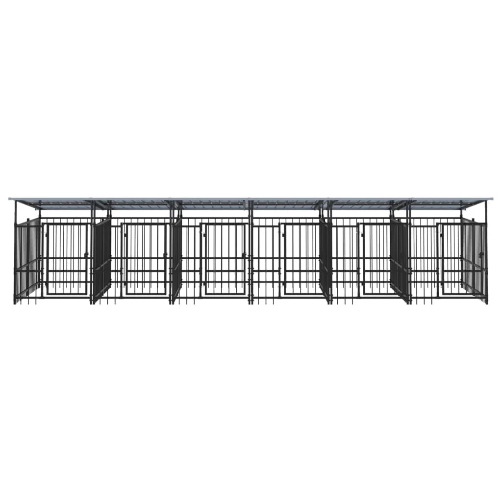 Cuccia gabbia per animali da esterno pac con tetto per cani in acciaio 11,26 m² nero 02_0041736