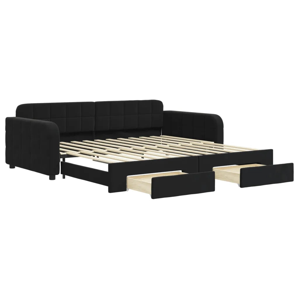 Divano Letto Estraibile con Cassetti-Sofa Letto-Daybed Nero 100x200 cm in Velluto 829112