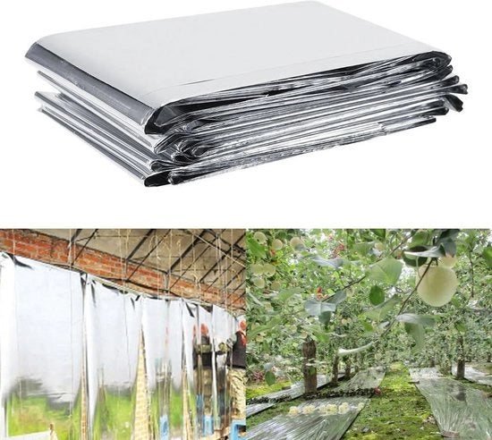 Foglio riflettente per giardino e serra in PETP - alto riflesso - aumenta la crescita delle piante - 210 x 120 cm - argento
