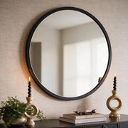 Specchio Decorativo Rotondo MR005 da Parete 60x60 cm con Cornice Nera
