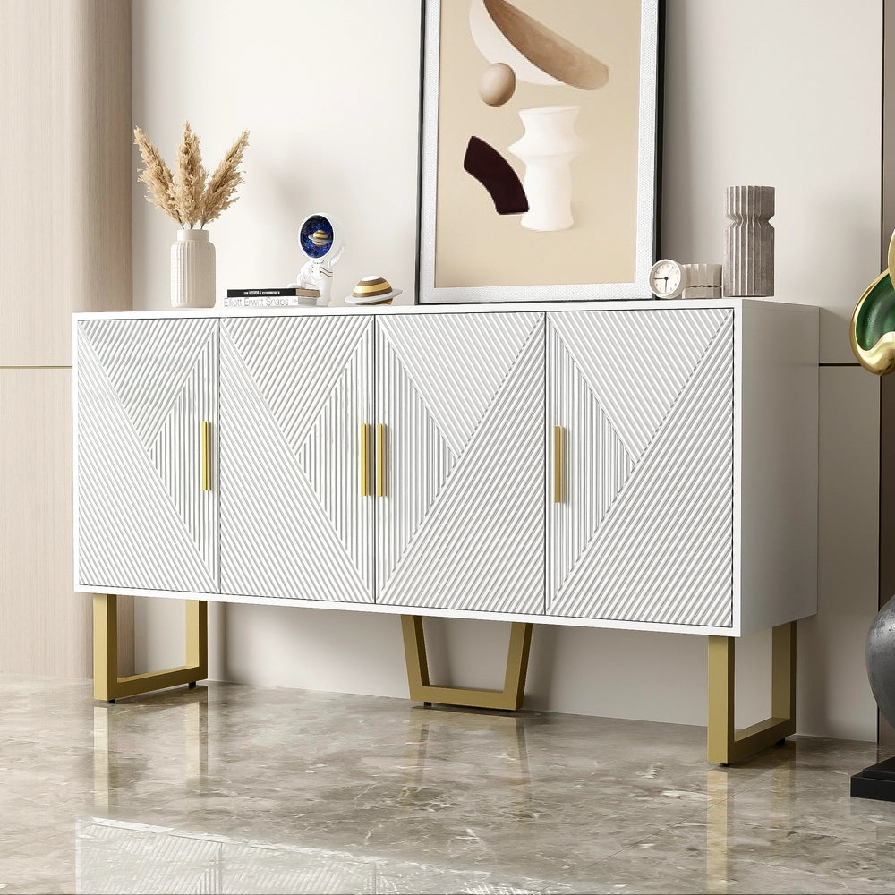 Buffet lussuoso a 4 ante - Xylo - Porte texture lucide maniglie dorate scaffali regolabili in altezza Bianco