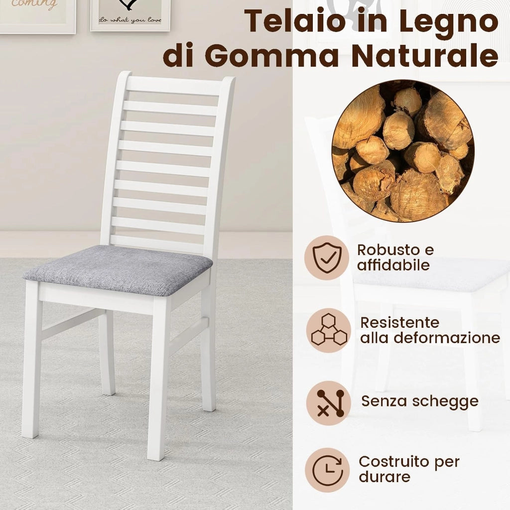 Set di 2 Sedie da Pranzo in Legno, Sedie da Cucina con Schienale Alto e Curvato, Seduta Imbottita e Gambe in Legno di Gomma, per Sala da Pranzo, Soggiorno e Ristorante