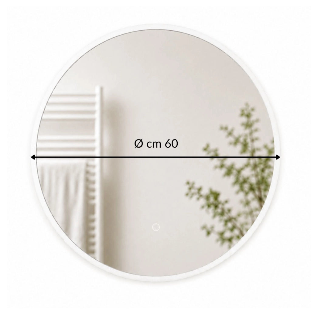 Specchio tondo led dimmerabile con interruttore touch per arredo bagno elegante da parete *** misura Ø60, tonalità ...