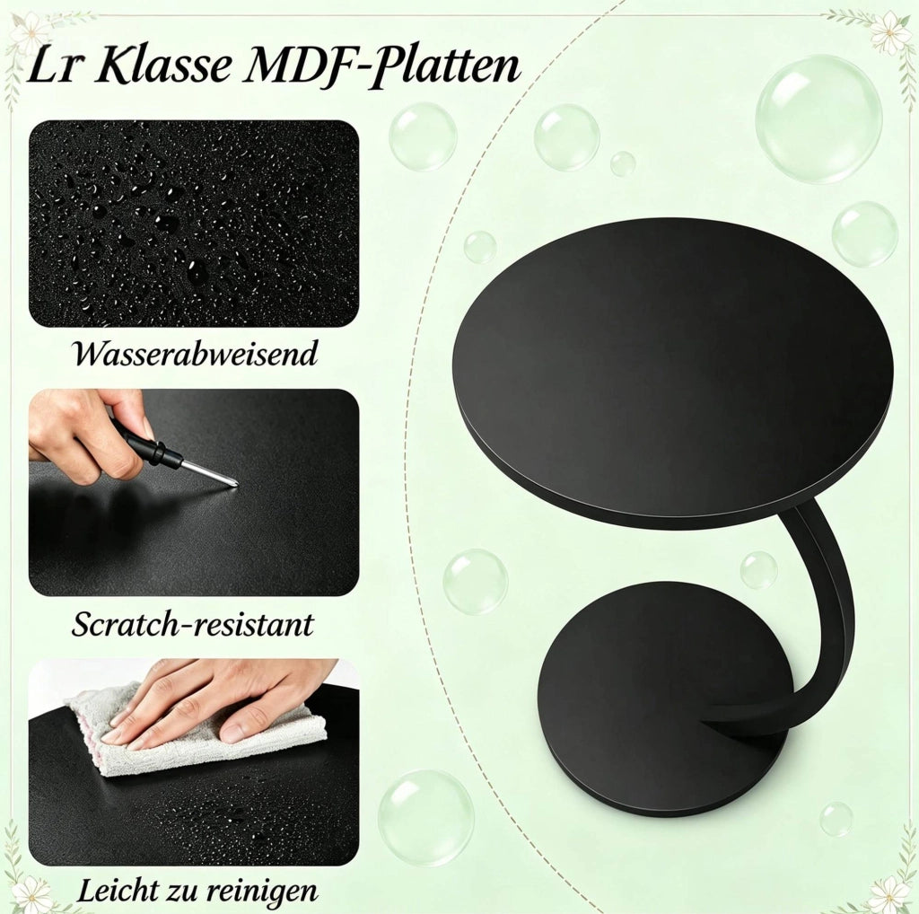 Tavolino laterale a C rotondo in MDF e metallo; nero; ? 40 x 64;5 cm