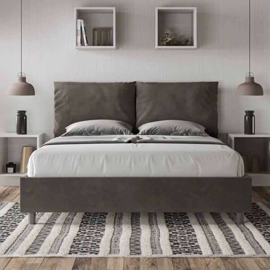 Letto matrimoniale senza rete imbottito 160x190 microfibra grigio Antea