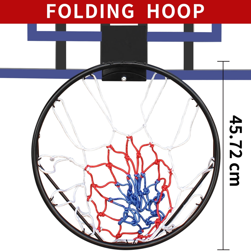 Area giochi canestro da parete con tabellone e anello in pe rattan ferro e tessuto impermeabile nero blu 112 × 72 cm
