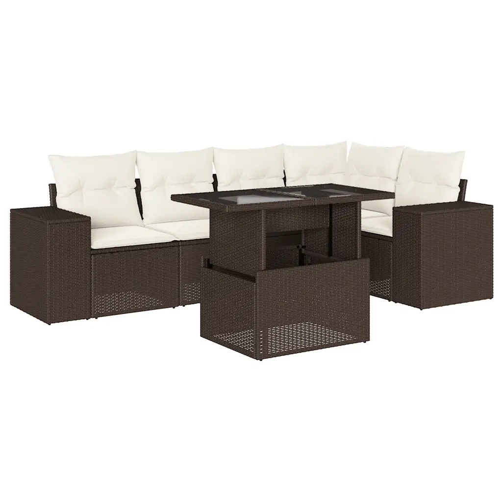 vidaXL Set Divano da Giardino 6 pz con Cuscini Marrone in Polyrattan