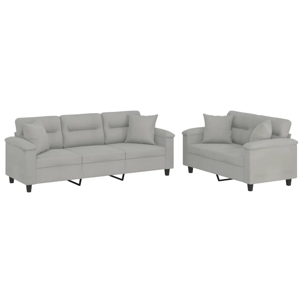 Set Divani 2 pz con Cuscini Grigio Chiaro in Tessuto Microfibracod mxl 104690