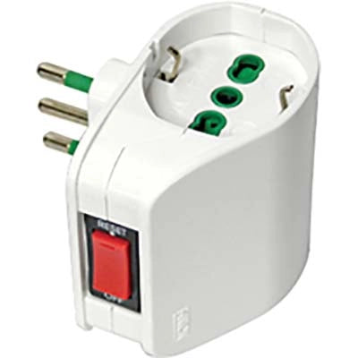 ADATTATORE DOPPIO 10A-SCHUKO FME - BIANCO 2P+T + INTERRUTTORE TERMICO- 2 pezzi