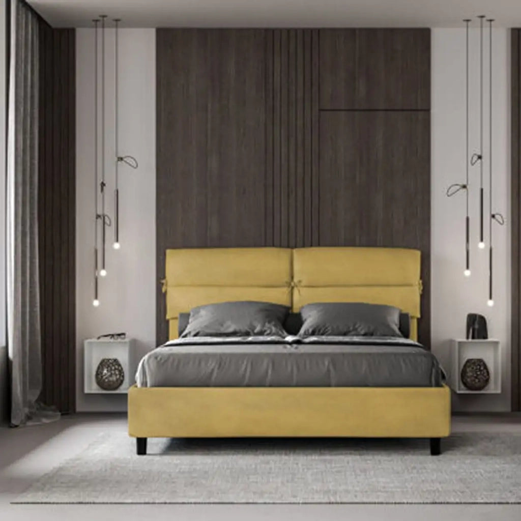 Letto matrimoniale senza rete imbottito 160x210 microfibra ocra Nandy