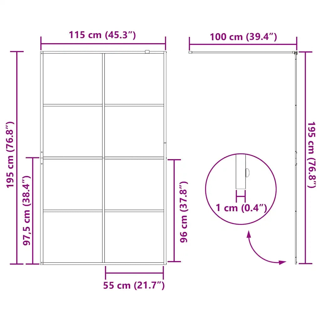 Parete per Doccia Walk-in Vetro Trasparente ESG 115x195cm Nera 151036
