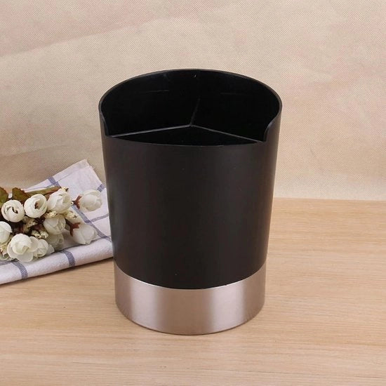 Oggetto da Tavolo, Ospite per Accessori da Cucina in Acciaio Inossidabile per Feste - Cassetta Multifunzionale Portatile Leggera e Rotonda - Deposito per Argenteria - Nero -