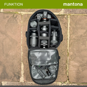 Mantona Azurit zaino fotografico per fotocamera SLR DSLR max 5 obiettivi e accessori, con attacco per treppiede, piedini, maniglia e tracolla di trasporto
