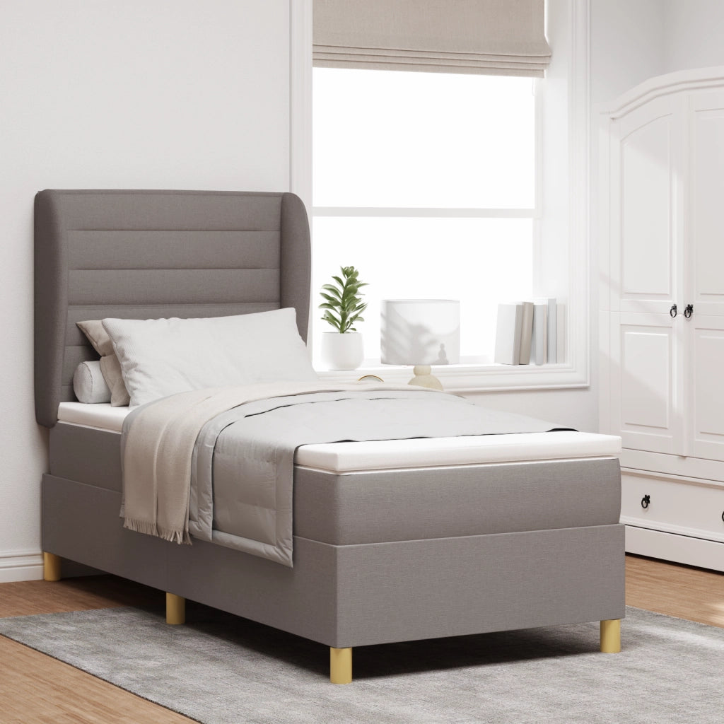 Letto Box Spring con Materasso Tortora 90x190 cm Tessuto