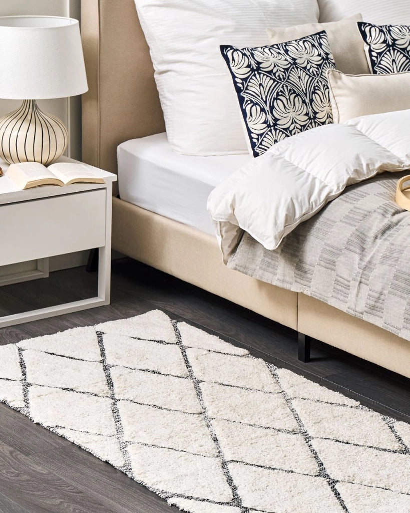 Tappeto in cotone beige e grigio 800 x 150 cm Rettangolare motivo geometrico invecchiato intrecciato a mano