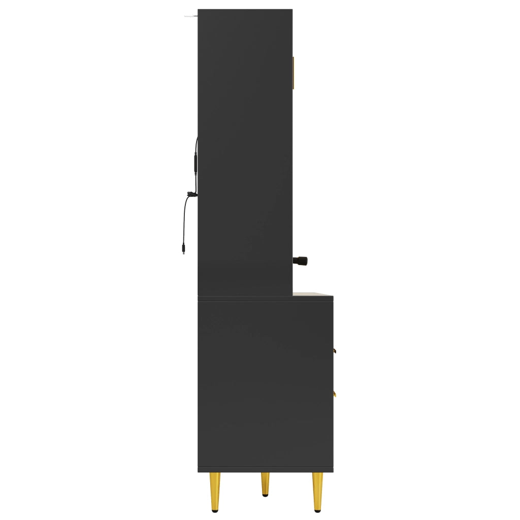 Mobili da cucina, credenza, illuminazione a LED, porte scorrevoli in vetro, gambe in metallo, 2 cassetti, nero
