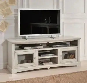 Mobile Porta tv Shabby chic bianco anticato con ante vetro mod goccia
