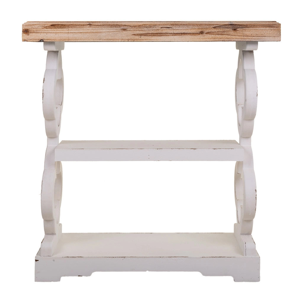 Mobile da ingresso in legno bianco intagliato 80x36x83h
