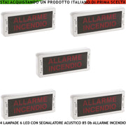 SEGNALAZIONE VIA DI FUGA 5 PEZZI LUCE LED SIRENA 85 dB SCRITTA ALLARME INCENDIO PANNELLO A MURO EN 54-3 EN-54-23 DoP 1293 CPR-0511