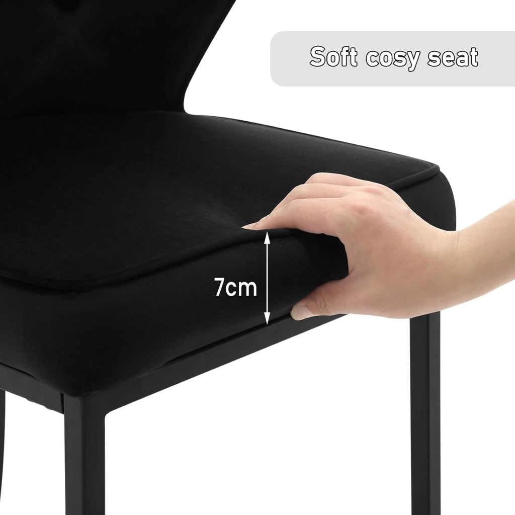 Set di 2 Sgabelli da Bar con Schienale, Sedie Sala Pranzo con Poggiapiedi Ergonomica per Cucina, Camera da Letto, Soggiorno, Sedie in Velluto e Gambe in Metallo, Nero, BH383sz-2