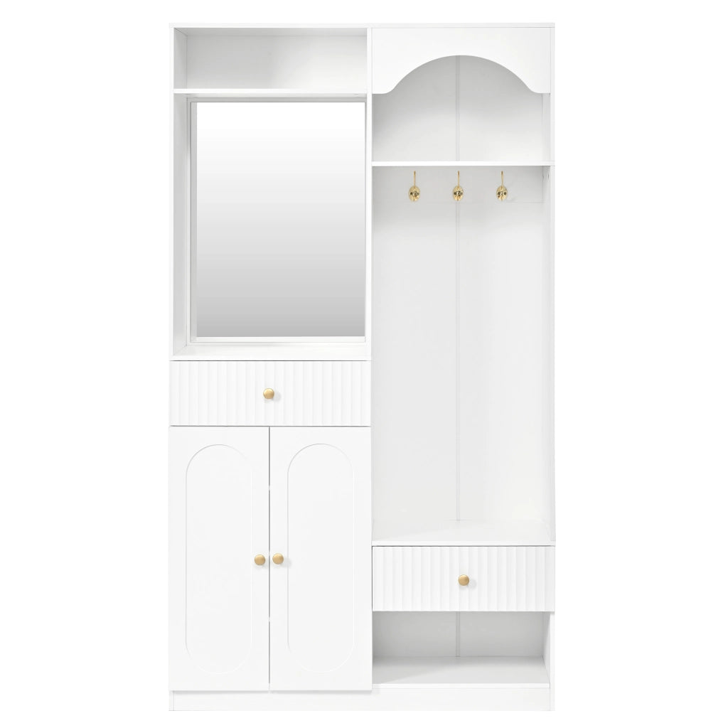 Mobile ingresso con specchio; ganci; panca; 2 ante; ripiani regolabili; LED; per ingresso; 100 Ã— 35 Ã— 180 cm