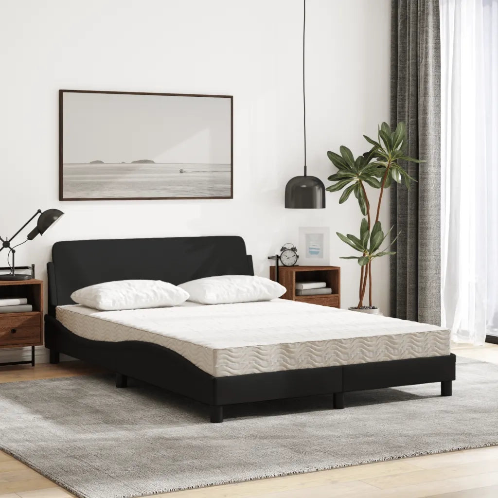 Letto con Materasso-Struttura Letto con Materasso Dover Nero 140x190 cm in Tessuto