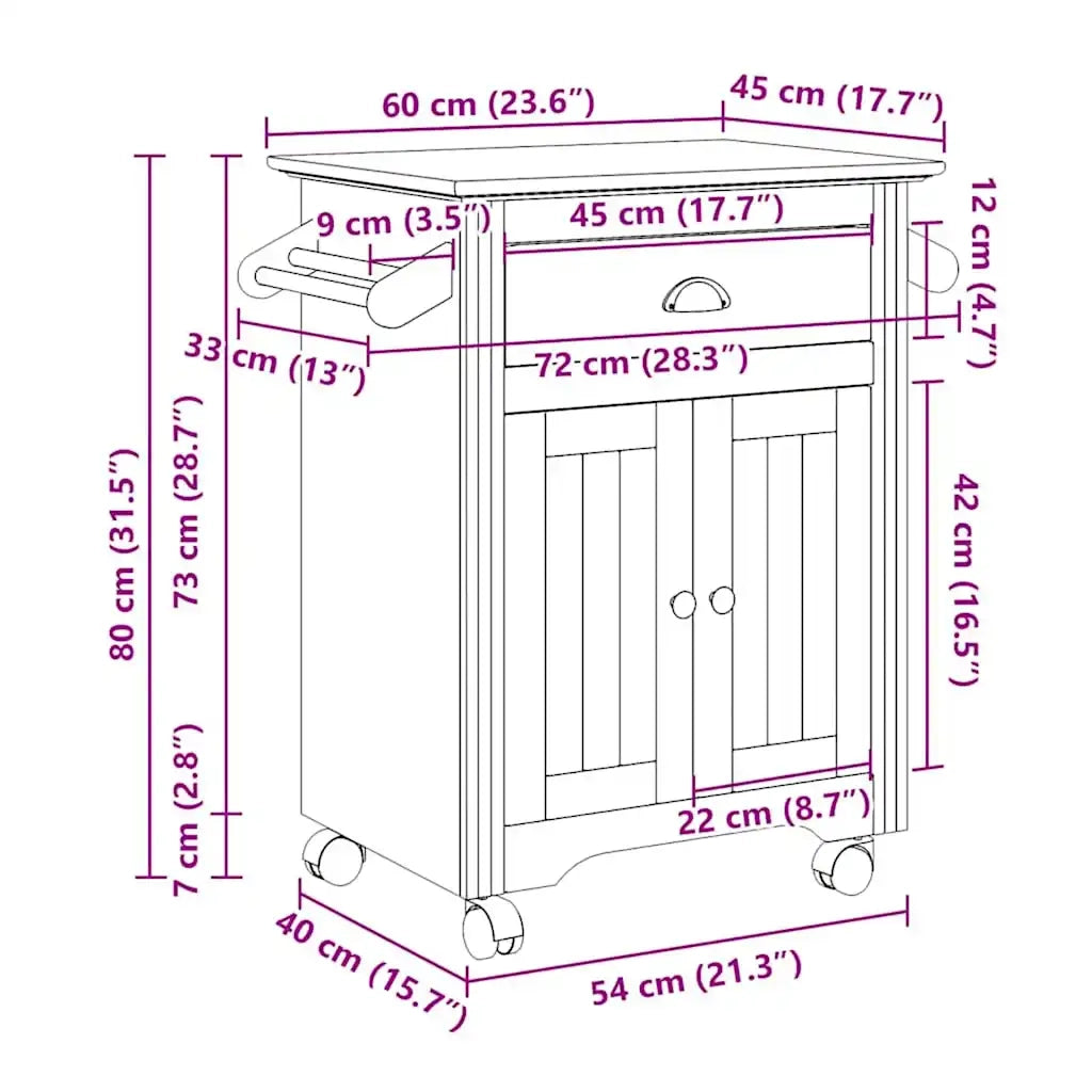 Carrello da Cucina BODO Bianco e Marrone 72x45x80 cm CFW6297705